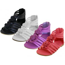 G908C-A - Wholesale Girl's "Easy USA" Flower Top Gladiator Sandals (*Asst. Black White Purple & Red)